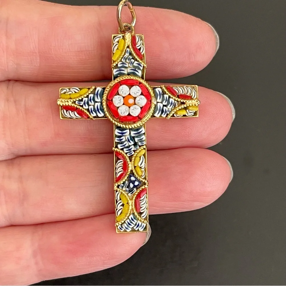 Vintage Micro mosaic cross pendant.